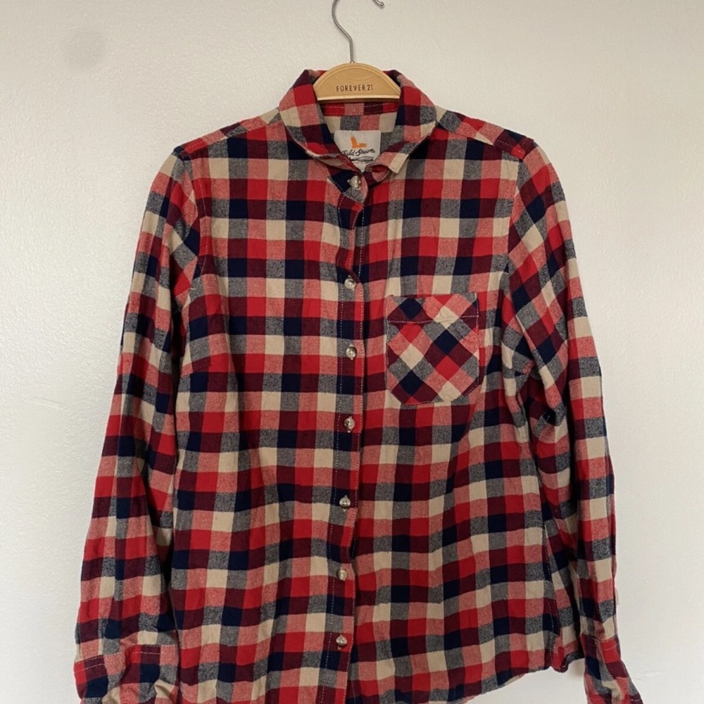 Field & Stream Red and Navy Plaid Women's Button Down Shirt